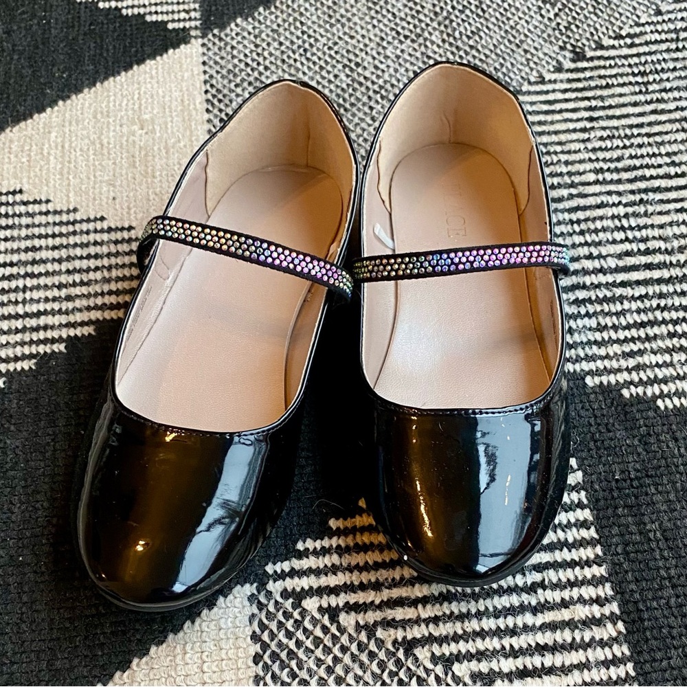 LIKE NEW! Black Kids' Dress Shoes with Rhinestone Strap